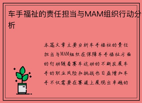 车手福祉的责任担当与MAM组织行动分析