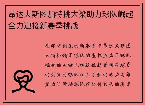 昂达夫斯图加特挑大梁助力球队崛起全力迎接新赛季挑战